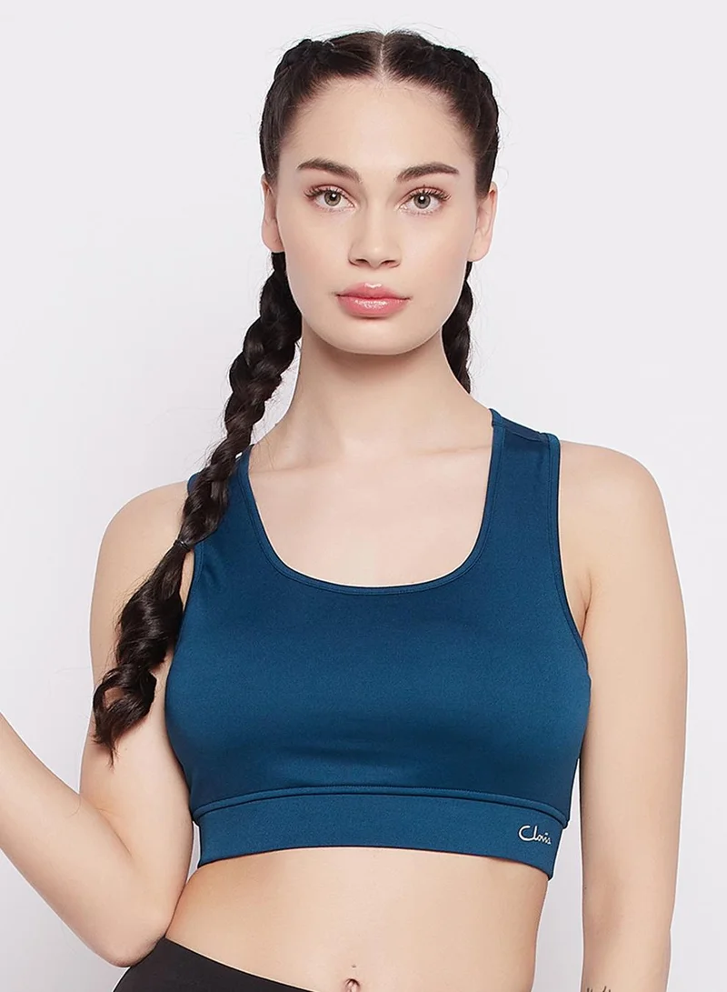 Medium Impact Padded Racerback Sports Bra in Navy